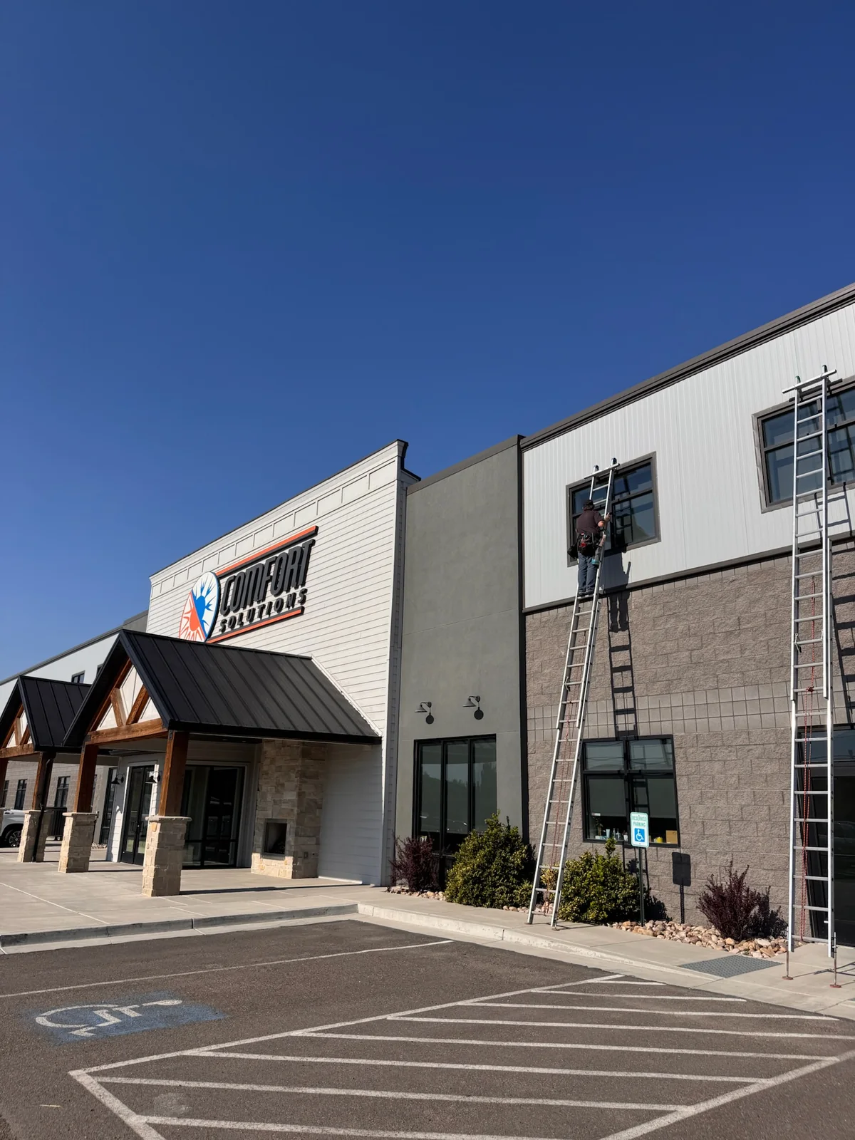 Commercial window cleaning at an office property